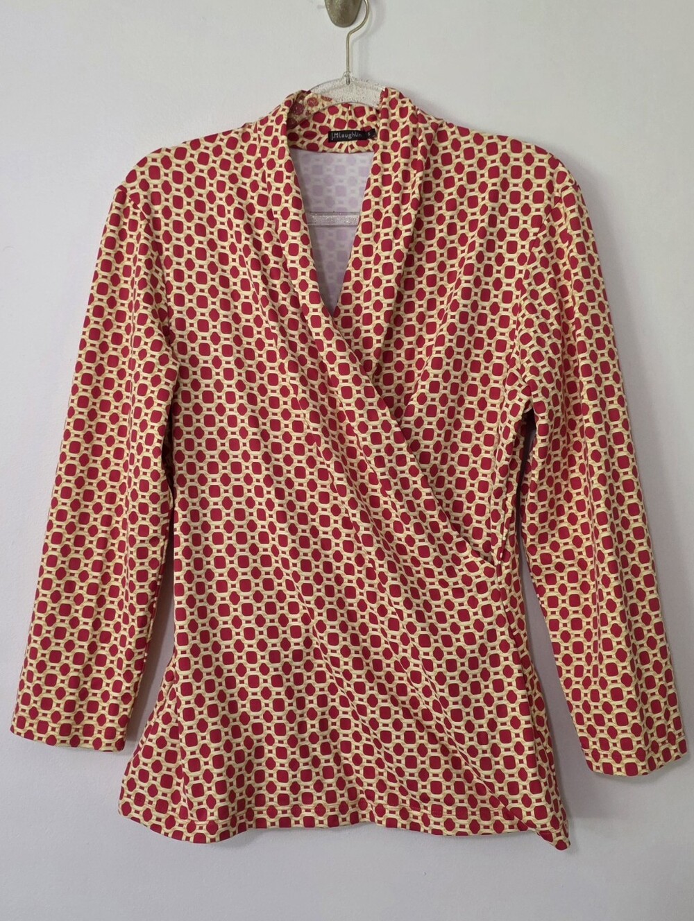 J. McLaughlin Catalina Faux Wrap Top 70s Mod Retro Preppy Geometric Small